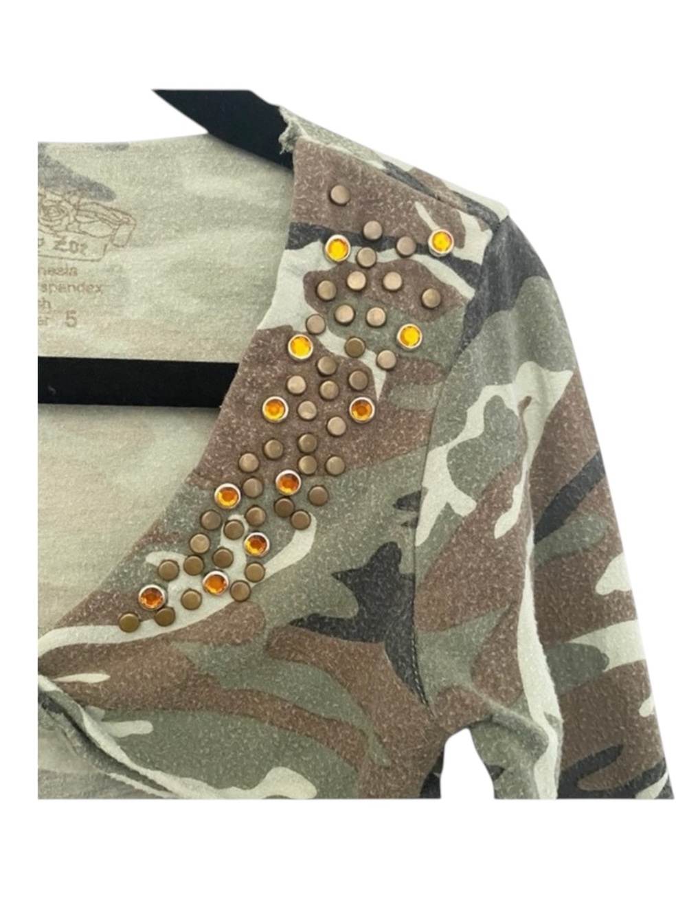 Flowers by Zoe ꕥ Camo Print Crystal Shrug Jacket Top ꕥ Army Green Camo ꕥ 5 5T - Picture 6 of 16